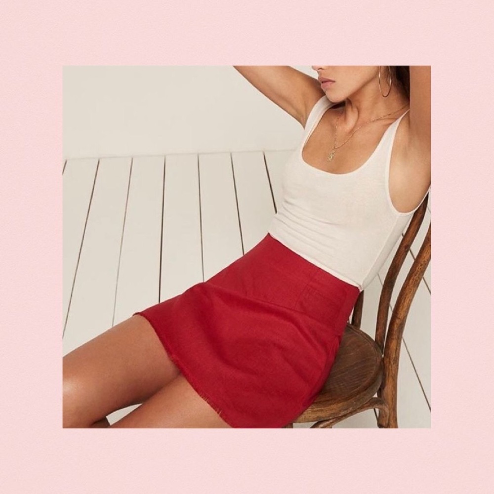 Reformation Fifi Linen Mini Skirt in Red